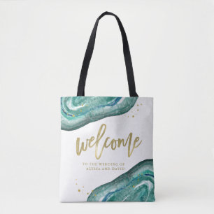 Watercolor Teal and Gold Look Geode   Welcome Tote Bag