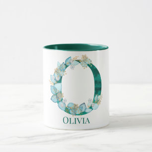 Watercolor Teal and Gold Monogram Letter O Mug