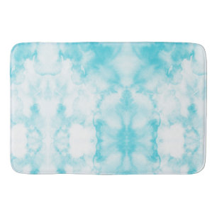 Watercolor teal blue abstract pattern bath mat