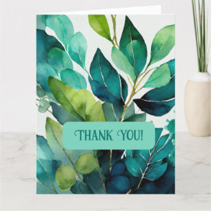 Watercolor, Teal, Blue, Green, Botanical, Abstract Thank You Card