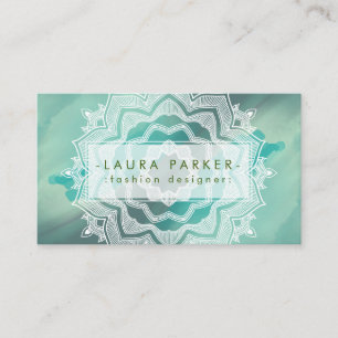 Watercolor Teal Blue Splatter Abstract Mandala Art Business Card