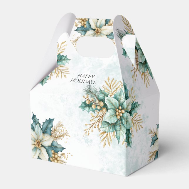 Watercolor Teal Floral Christmas Holiday Gift Box (Front Side)