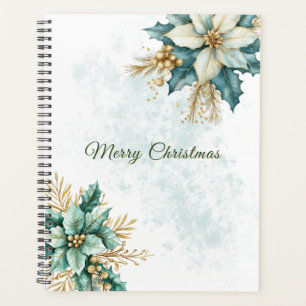 Watercolor Teal Floral Christmas Holiday Planner