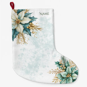 Watercolor Teal Floral Christmas Holiday Stocking