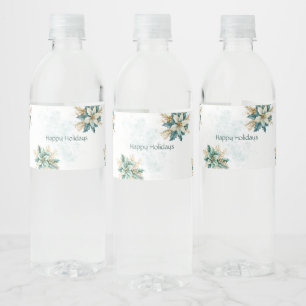 Watercolor Teal Floral Holiday Water Bottle Label