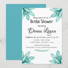 Watercolor Teal Floral Personalized Bridal Shower