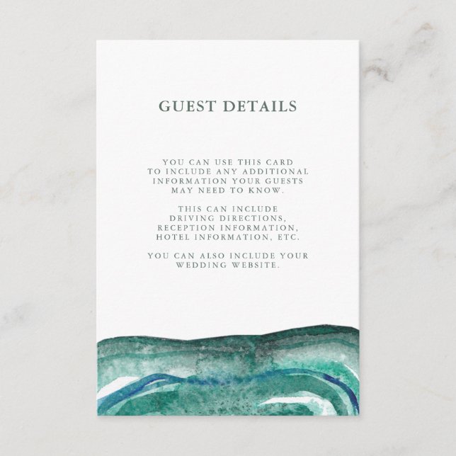 Watercolor Teal Geode Wedding Guest Information Enclosure Card (Front)