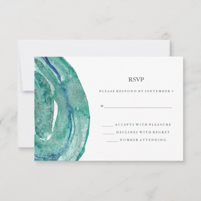 Watercolor Teal Geode Wedding RSVP (Front)