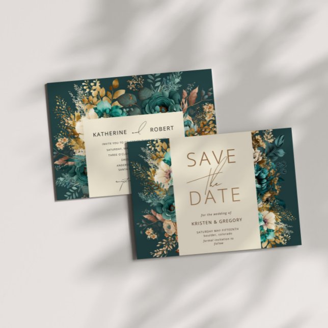 Watercolor Teal Gold Floral Wedding (Creator Uploaded)