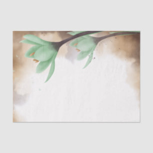 Watercolor Teal Green Grey Flower Floral Decoupage Tissue Paper