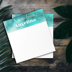 Watercolor teal green splash white letter notepad
