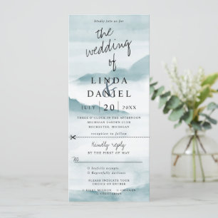 watercolor teal landscape wedding invite w rsvp