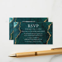 Watercolor Teal Marble Wedding RSVP QR Back