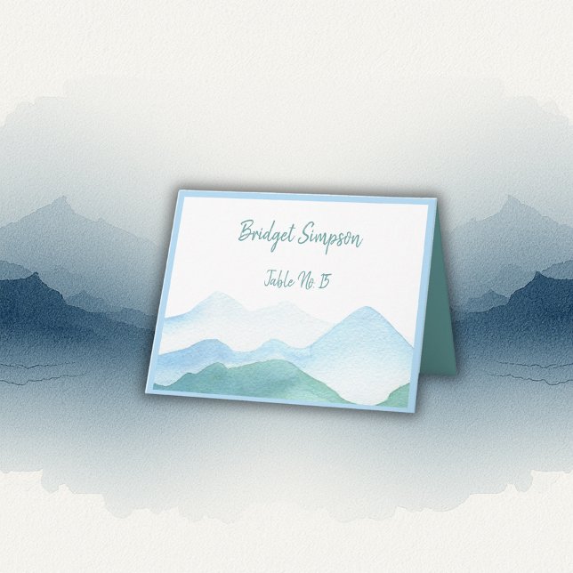 watercolor  teal mountain guest Seating Cards (Creator Uploaded)