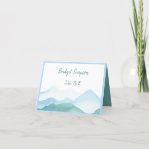 watercolor teal mountain guest Seating Cards