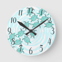 Watercolor Teal Sea Turtles on Swirly Stripes