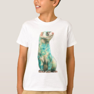 Watercolor Teal Splatter Ferret Kids T-Shirt