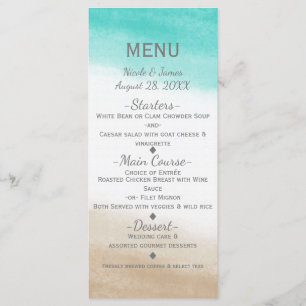 Watercolor Teal & Tan Elegant Beach Wedding Menu