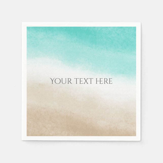 Watercolor Teal & Tan Elegant Beach Wedding Napkin (Front)