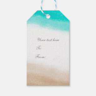 Watercolor Teal & Tan Elegant Subtle Beach Gift Tags