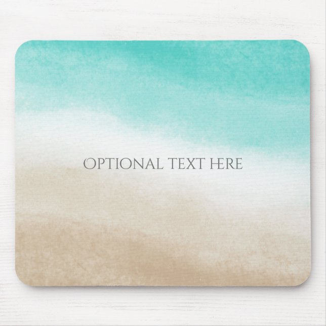 Watercolor Teal & Tan Water & Sand Beach Tropical Mouse Pad (Front)