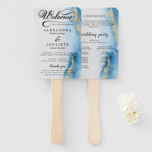  Watercolor   Teal Wedding Program Hand Fan