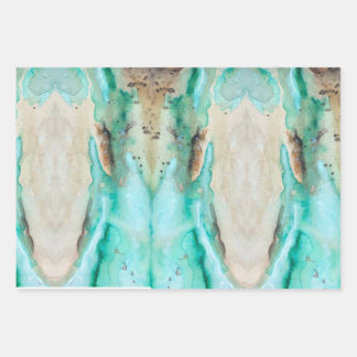 Watercolor Teal Wrapping Paper Flat Sheet Set of 3
