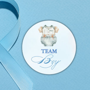 Watercolor Team Boy Gender Reveal Classic Round Sticker