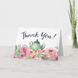 Watercolor Teapot and Floral Thank You Card