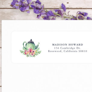 Watercolor Teapot and Flowers Return Address Label