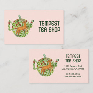 Watercolor Teapot Deer Floral Tea Shop Cafe Herbal Business Card
