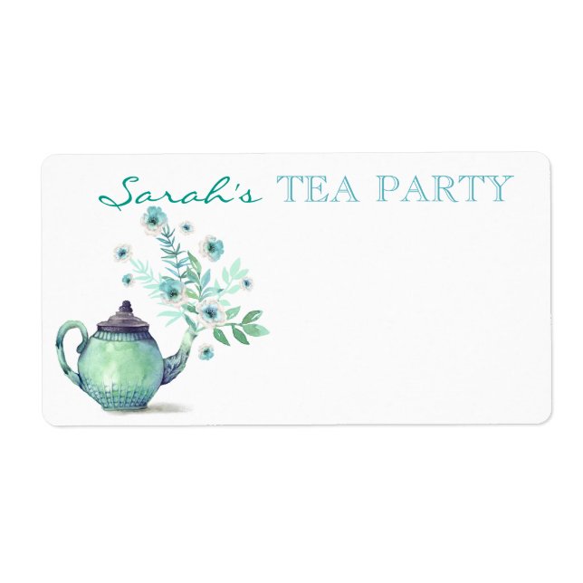 Watercolor Teapot Flower Stream Mint Aqua (Front)