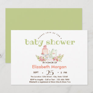 Watercolor Teapot Flowers Baby Shower Invitation