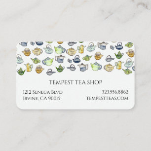 Watercolor Teapot Pattern Quaint Elegant Tea Shop  Business Card