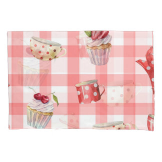 Watercolor Teapots: Cupcakes Seamless Pattern Pillowcase