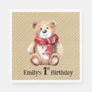 Watercolor Teddy Bear 1st Birthday Napkin