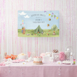Watercolor Teddy Bear, Adventure  birthday welcome Banner
