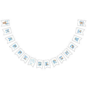 Watercolor Teddy Bear Aviator Happy Birthday Bunting Flags