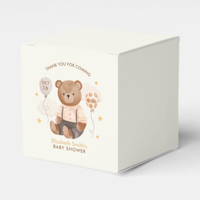 Watercolor Teddy Bear Baby Shower Favor Box (Front Side)