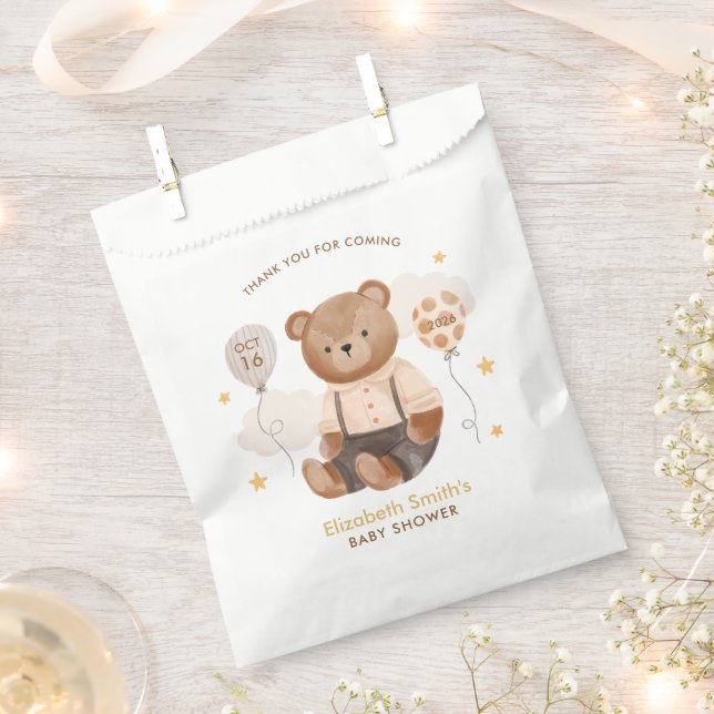 Watercolor Teddy Bear Baby Shower Favour Bag (Clipped)