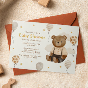 Watercolor Teddy Bear Baby Shower Invitation
