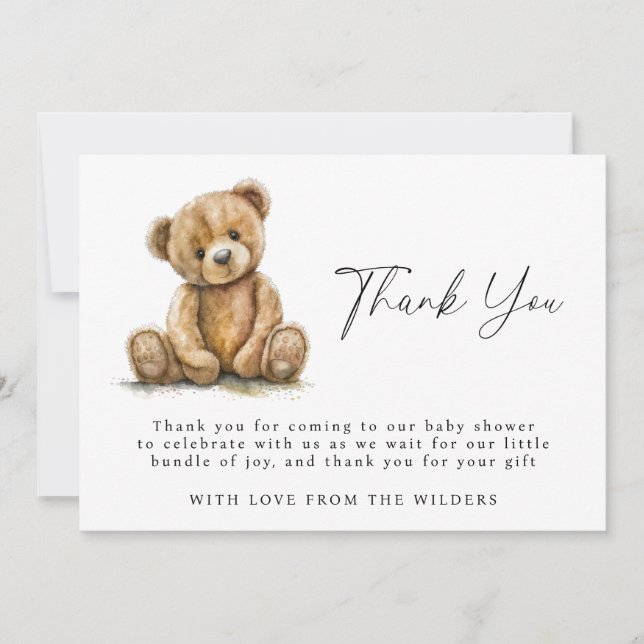 Watercolor Teddy Bear Baby Shower Thank You (Front)