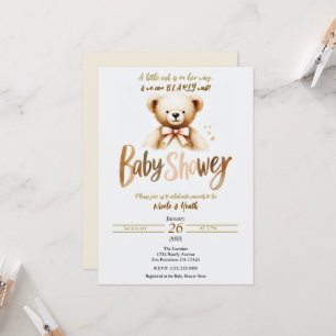 Watercolor Teddy Bear Bearly Wait Baby Shower  Invitation