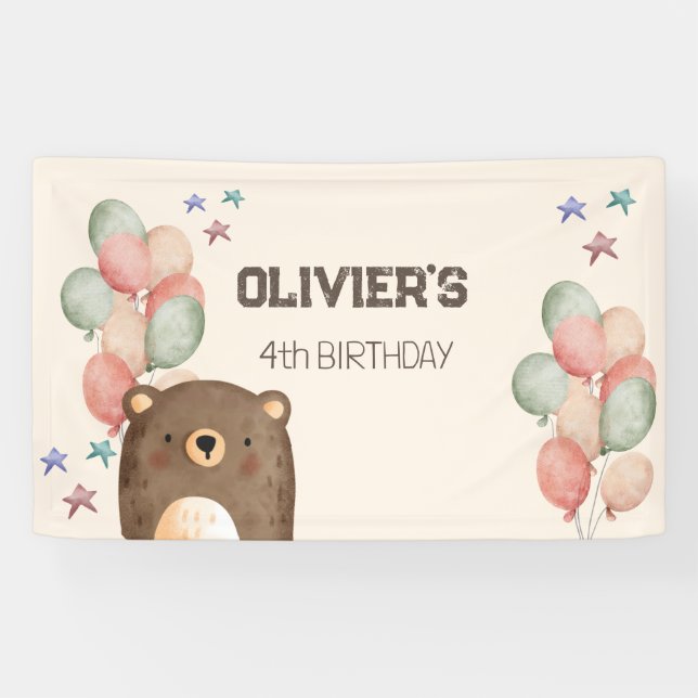 watercolor teddy bear birthday banner (Horizontal)