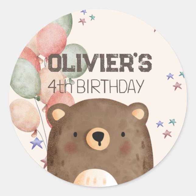 watercolor teddy bear birthday sticker (Front)