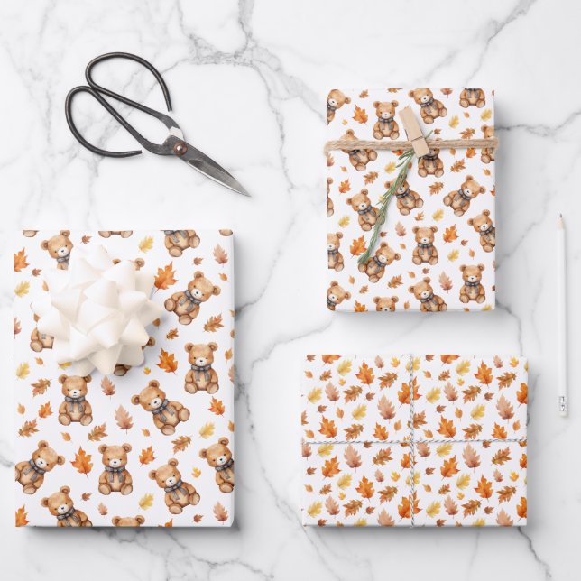 Watercolor Teddy Bear et Feuille Fall Celebration (Recto)