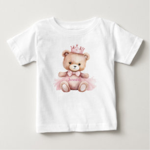 Watercolor Teddy Bear Girl 1st Birthday Baby T-Shirt