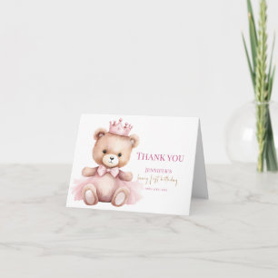Watercolor Teddy Bear Girl 1st Birthday Invitation