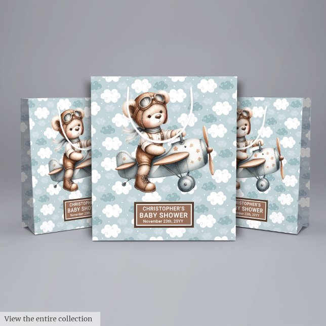 Watercolor Teddy Bear Pilot Baby Shower Treat Bag (Watercolor Teddy Bear Pilot Baby Shower Treat Bag)