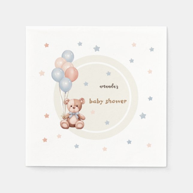 Watercolor Teddy Bear Rustic Baby Shower Neutral Napkin (Front)